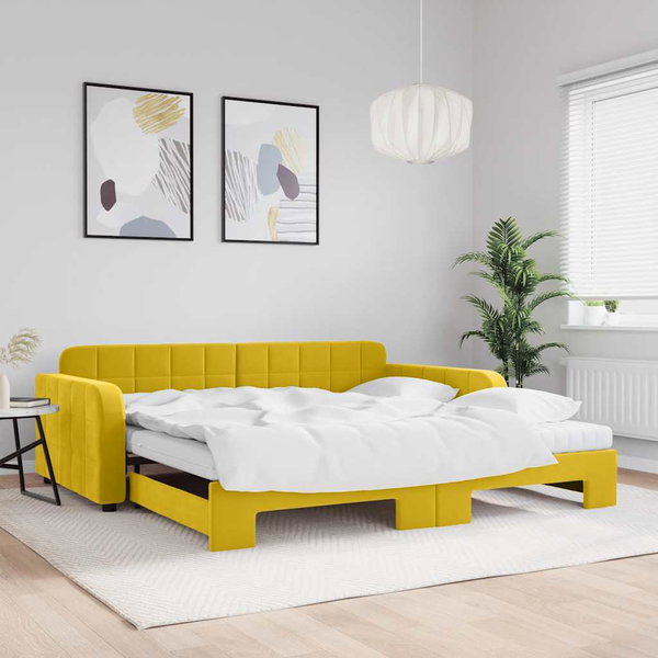  Sofa rozsuwana z materacami, żółta, 100x200 cm, aksamit