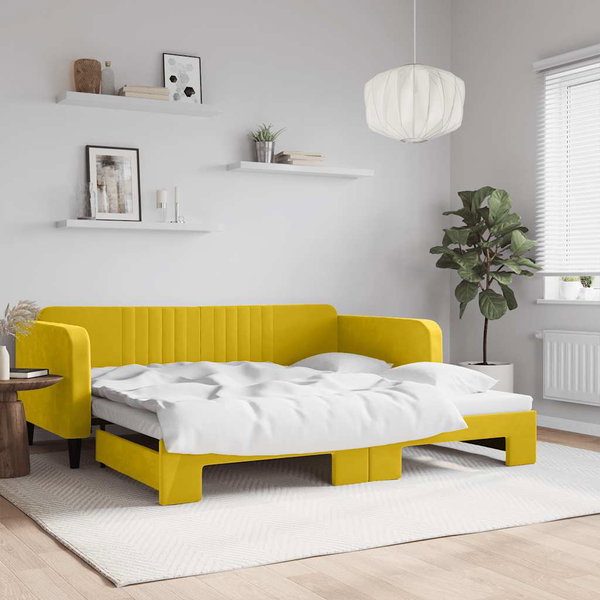  Sofa rozsuwana, żółta, 100x200 cm, aksamit