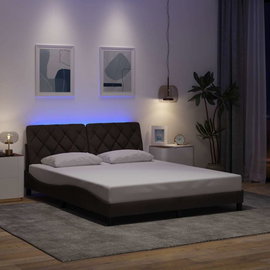  Rama łóżka z LED bez materaca Ciemny brąz 160x200 cm Tkanina