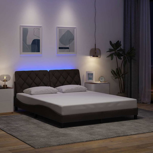  Rama łóżka z LED bez materaca Ciemny brąz 160x200 cm Tkanina