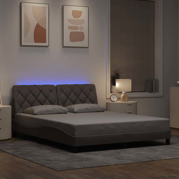  Rama łóżka z LED bez materaca Taupe 160x200 cm Tkanina