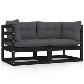  2-osobowa sofa ogrodowa z poduszkami, czarna, drewno sosnowe
