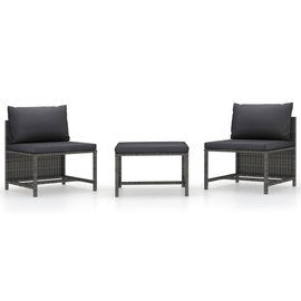  3-częściowa sofa do ogrodu, z poduszkami, szara, polirattanowa