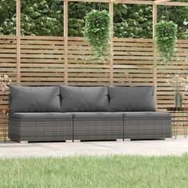  3-osobowa sofa z poduszkami, szara, polirattan