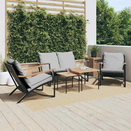  5-częściowy zestaw mebli na balkon, z poduszkami, czarny, stal