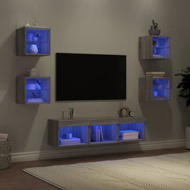 7-częściowy zestaw mebli TV z LED, szary dąb sonoma