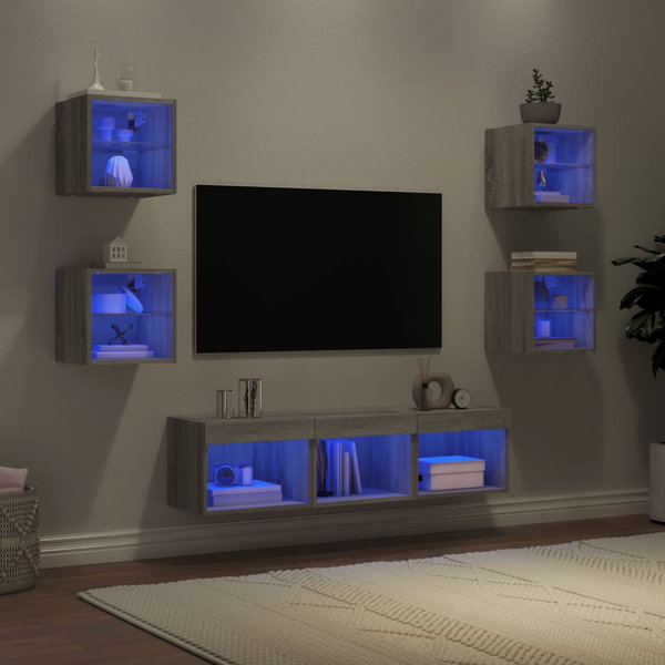  7-częściowy zestaw mebli TV z LED, szary dąb sonoma
