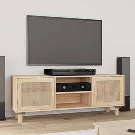  Stolik pod TV, brązowy, 105x30x40 cm, drewno sosnowe i rattan