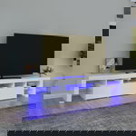  Szafka pod TV z oświetleniem LED, biała 200x36,5x40 cm