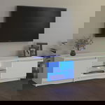  Szafka pod TV z oświetleniem LED, biała, 140 x 40 x 35,5 cm