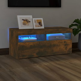  Szafka pod TV z oświetleniem LED, przydymiony dąb, 90x35x40 cm