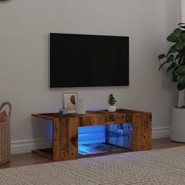  Szafka pod TV z oświetleniem LED, stare drewno, 90x39x30 cm