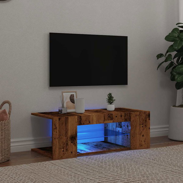  Szafka pod TV z oświetleniem LED, stare drewno, 90x39x30 cm