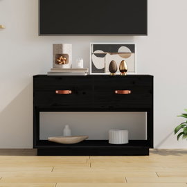  Szafka pod TV, czarna, 90x40x60 cm, lite drewno sosnowe