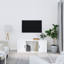  Szafka pod TV, wysoki połysk, biała, 100x35x40 cm