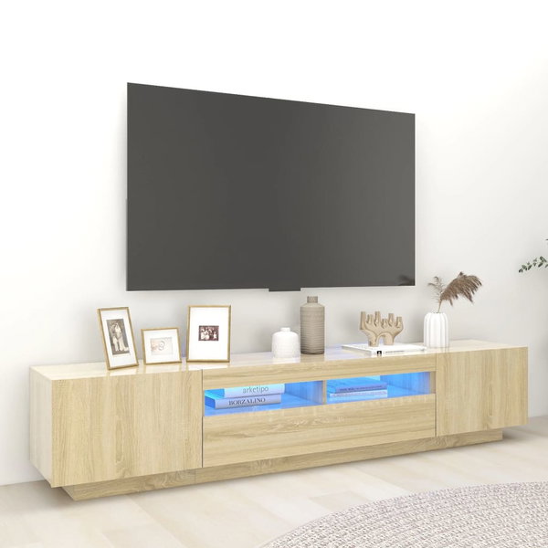  Szafka TV z oświetleniem LED, dąb sonoma, 200x35x40 cm