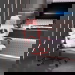  Obrotowy fotel gamingowy z podnóżkiem, biało-różowy, ekoskóra