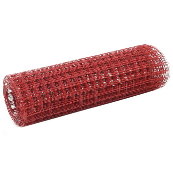  Ogrodzenie z siatki, stal i PVC, 25x0,5 m, czerwone