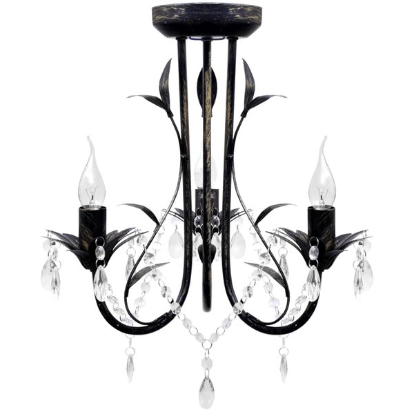 Art Nouveau Żyrandol z kryształkami, metal, czarny 3 x E14 żarówki