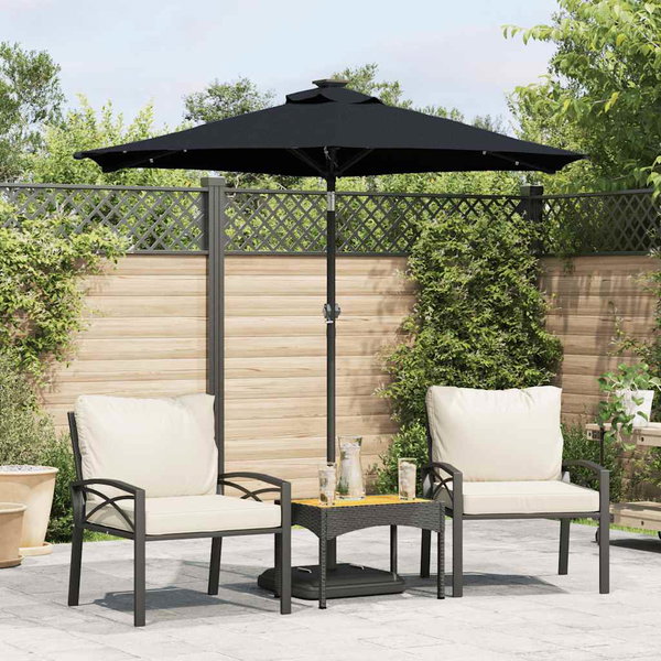  Parasol ogrodowy LED, stalowy słupek, czarny, 225x225x212 cm
