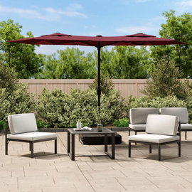  Podwójny parasol ogrodowy z LED, bordowy, 316x240 cm