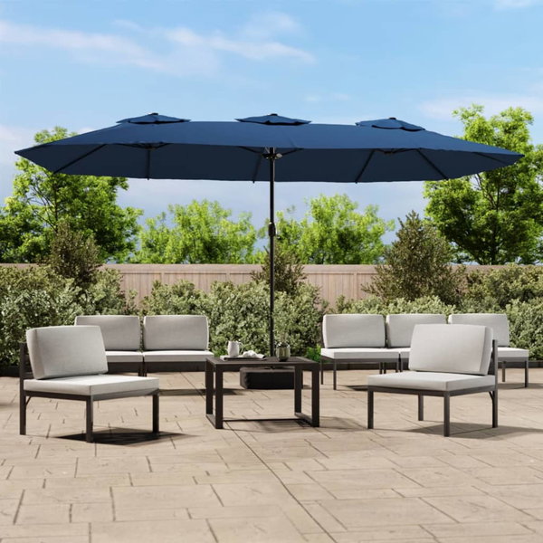  Podwójny parasol ogrodowy z LED, niebieski, 449x245 cm