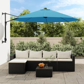  Ścienny parasol ogrodowy z LED, niebieski, 290 cm