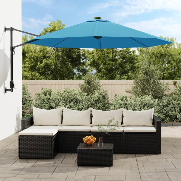  Ścienny parasol ogrodowy z LED, niebieski, 290 cm