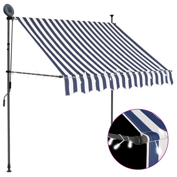  Ręcznie zwijana markiza z LED, 100 cm, niebiesko-biała