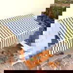  Ręcznie zwijana markiza z zasłoną, 4x3 m, niebiesko-biała