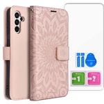 JASNORÓŻOWE ETUI Z KLAPKĄ DO SAMSUNG S25 MANDALA + SZKŁO złoty róż łapacz