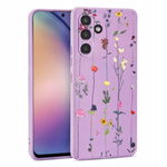 FIOLETOWE Oryginalne ETUI w KWIATY CASE do SAMSUNG GALAXY A14 + SZKŁO
