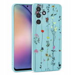 JASNO NIEBIESKI Futerał CASE do Samsung GALAXY A34 w Kwiatki + SZKŁO