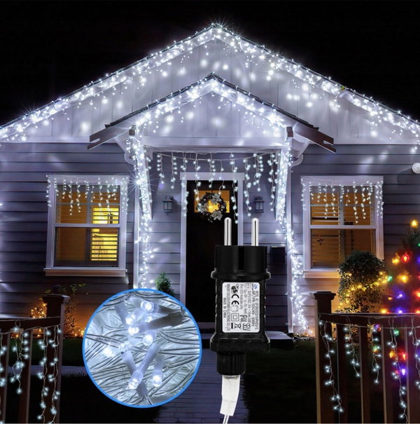 Kurtyna świetlna sople 400 led 15 m ip44 - 8 trybów, 2 barwy światła