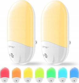 2x lampka nocna led do gniazdka rgb - czujnik zmierzchu, 7 kolorów