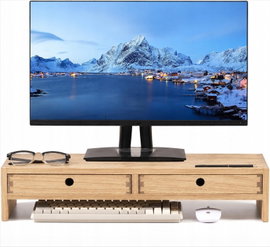 Kirigen drewniana podstawka pod monitor 60cm 2 szuflady organizer na biurko