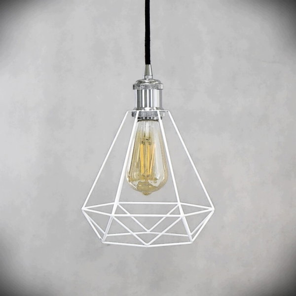 Klosz abażur metalowy biały geometryczny druciany do lampy industrialny