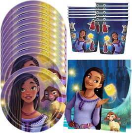 ZASTAWA STOŁOWA DISNEY WISH TALERZYKI KUBECZKI SERWETKI 10os