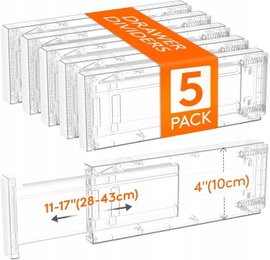 5 SZT Lifewit Separator do szuflad 28 - 44,5 CM; PLASTIKOWE, WYSOKOŚĆ 10 cm