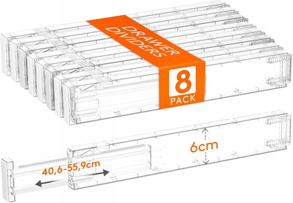 Zestaw przegród do szuflad Lifewit 8szt regulowane 40,6-56 cm; Wysokość 6cm