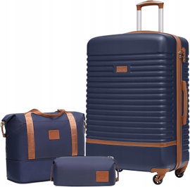 Coolife Walizka twarda średnia ABS 38 l ZESTAW WALIZK+TORBA+KOSMETYCZKA