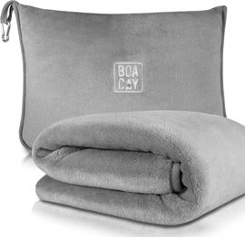 KOC PODRÓŻNY I PODUSZKA LOTNICZA 2W1 Z POKROWCEM SUPER MIĘKKI SZARY KLIPS