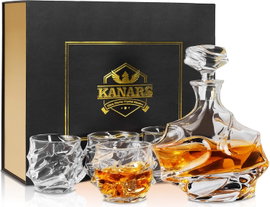 Luksusowy Zestaw do Whisky KANARS – Karafka 750ml + 4 Szklanki z Kryształu