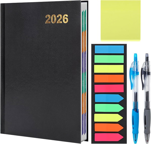Planer tygodniowy 2026 elegancki zestaw z 2 długopisami, kolorowe karteczki