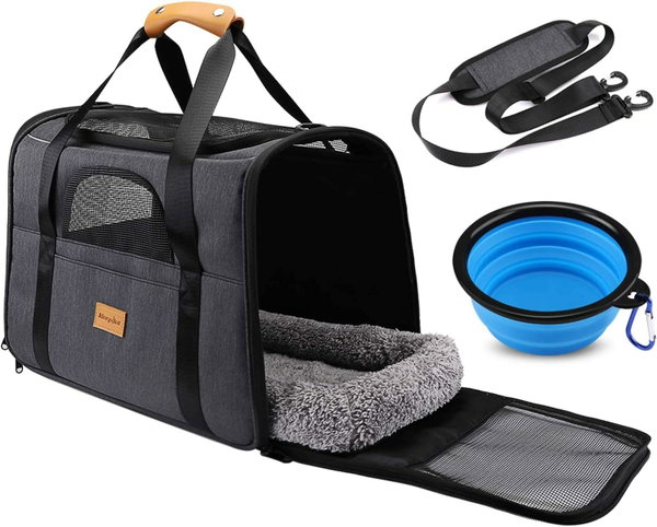 Transporter torba dla kota i psa 44x31x34 cm składany, mata, miska - Zestaw