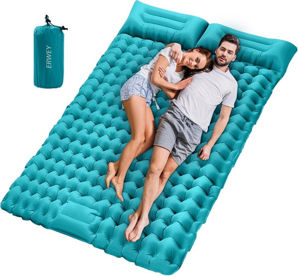 Mata do spania dwuosobowa 200x135x10 cm, pompka nożna, poduszki