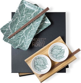 Zestaw do sushi dla 2 osób 8 el. porcelana bambus zielone liście
