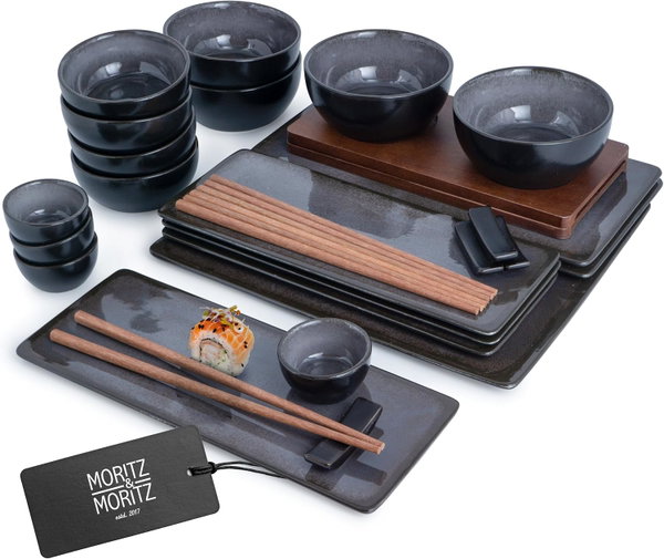 Moritz & Moritz VIDA zestaw do sushi 29 el. 4 osoby porcelana antracyt