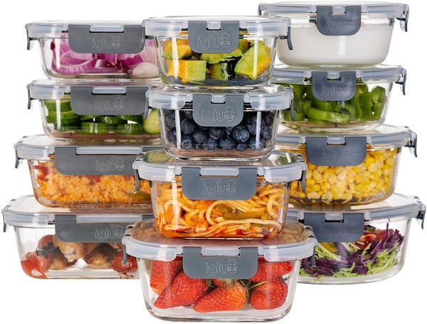 Igluu Meal Prep pojemniki szklane 12 szt. 320 ml–1 l, hermetyczne