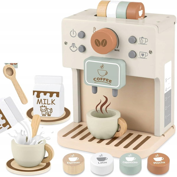 AIRLAB DREWNIANY EKSPRES DO KAWY DLA DZIECI 12 ELEMENTÓW ZESTAW BARISTA
